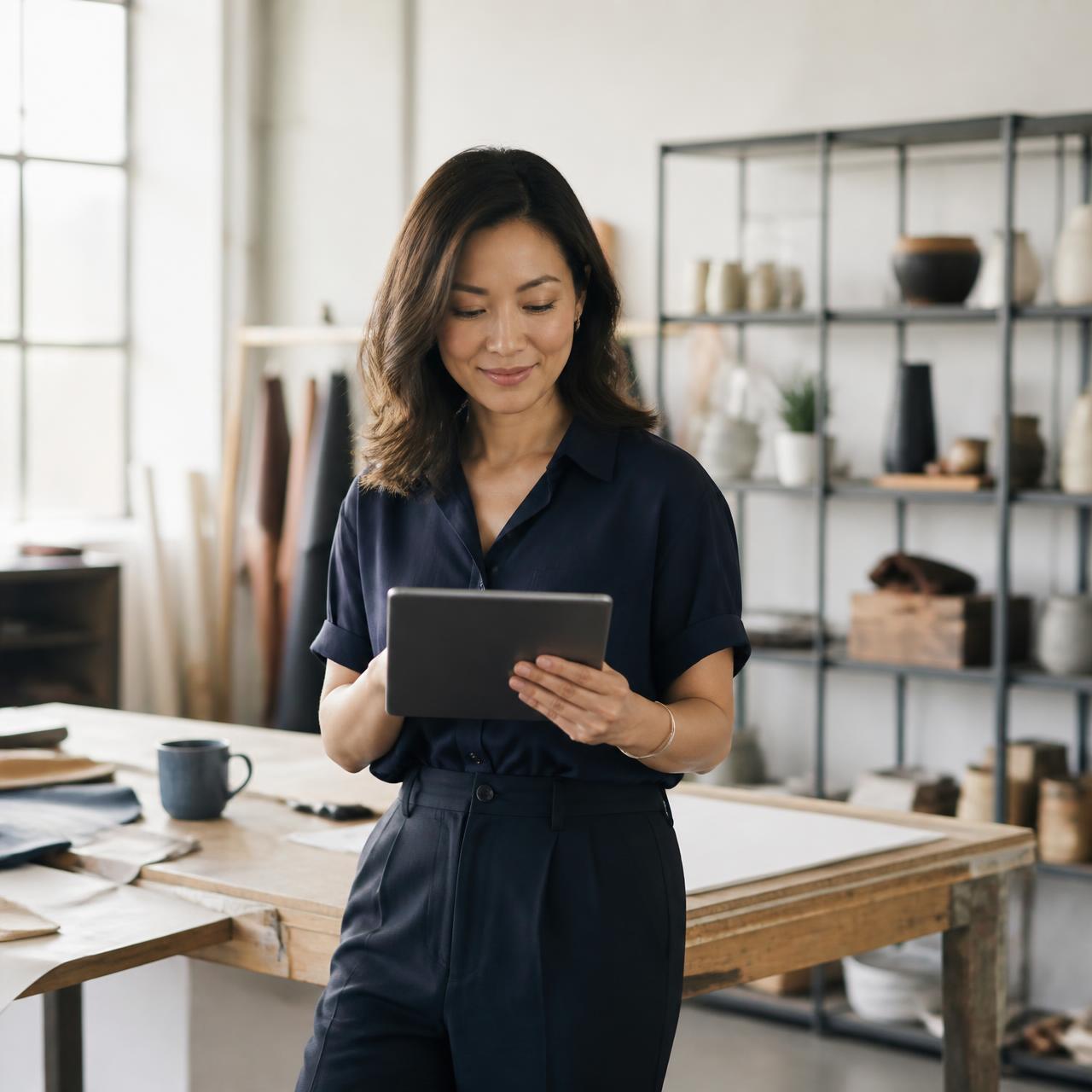 Small-business owner reviewing commercial insurance quotes on a tablet